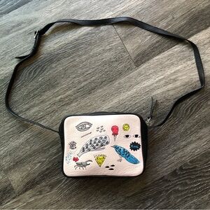 Min & Mon Cream Crossbody Bag with whale, crow, ice cream, scarab, and eyes 👀